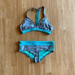 Athleta dolphin cut teal and gray bikini set